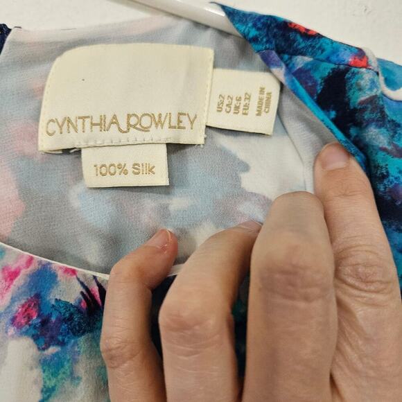 Cynthia Rowley Pure Silk Abstract Watercolor Floral Dress Sz 2 XS Sleeveless - Picture 4 of 4